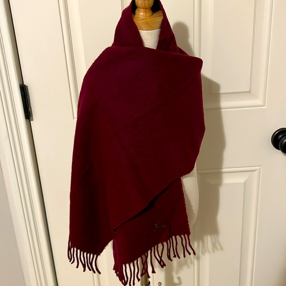 Burberry Accessories - Burberry’s cashmere maroon scarf with haymarket embroidered logo.